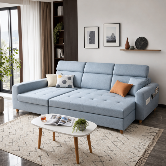 Filar - Sofa bed, fully open sofa-bed hero in a contemporary living room