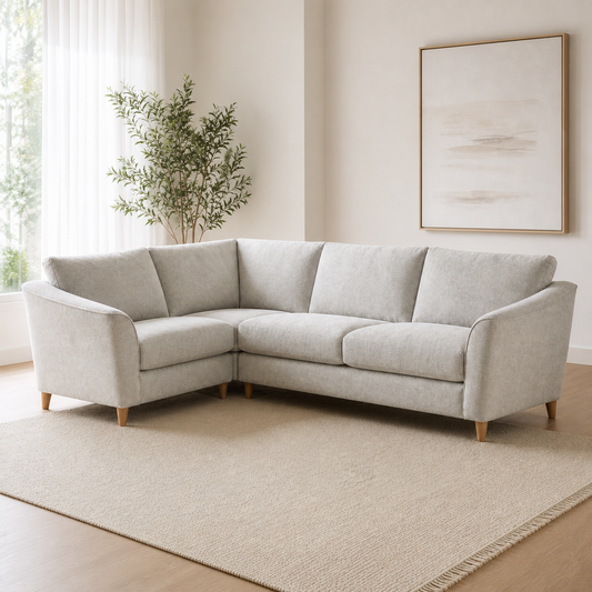 Flair - L shape sectional sofa, three-quarter view showing sectional depth and construction