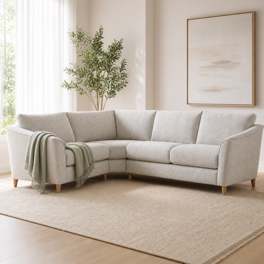 Flair - L shape sectional sofa sectional sofa styled with a sage-green throw