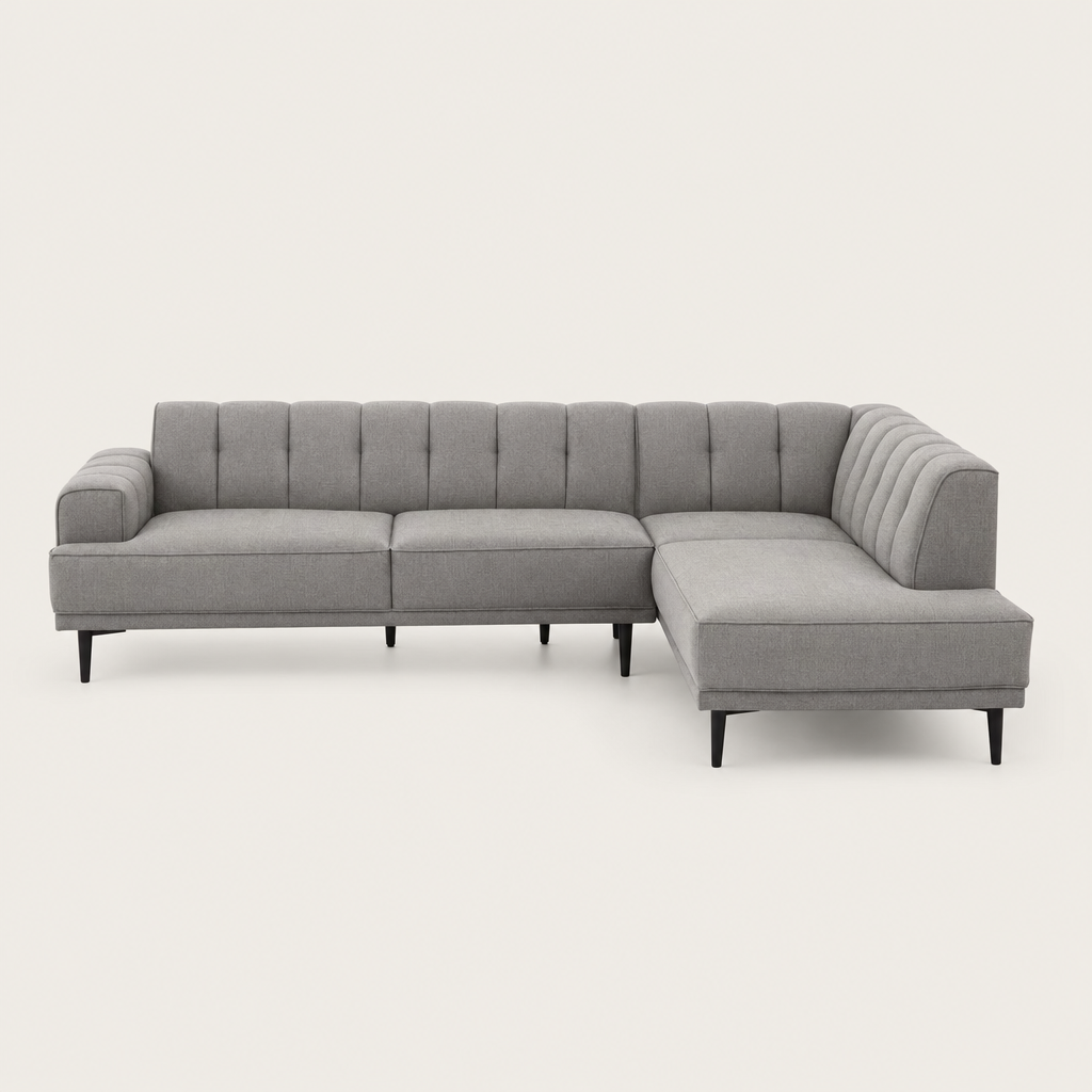 Flar - L shape sectional sofa, front studio view on neutral background