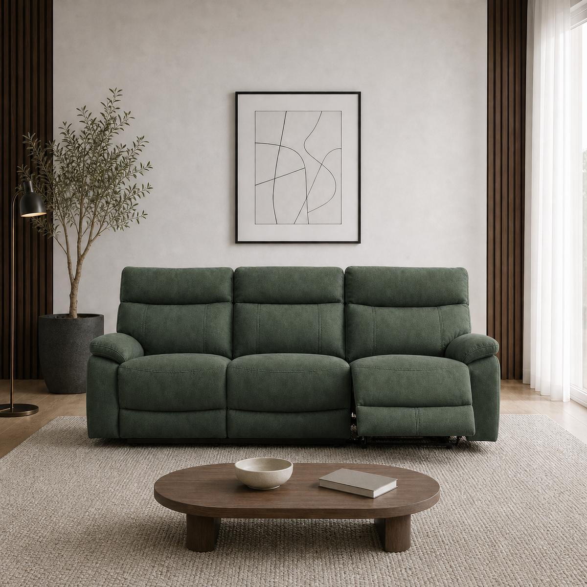 Frigid 1+2+1 Recliner Set 3 seater green 01 main