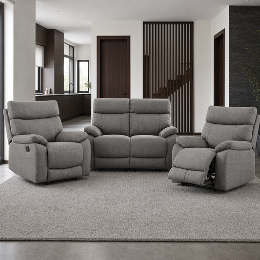 Frigid 1+2+1 Recliner Set upholstery and reclining detail