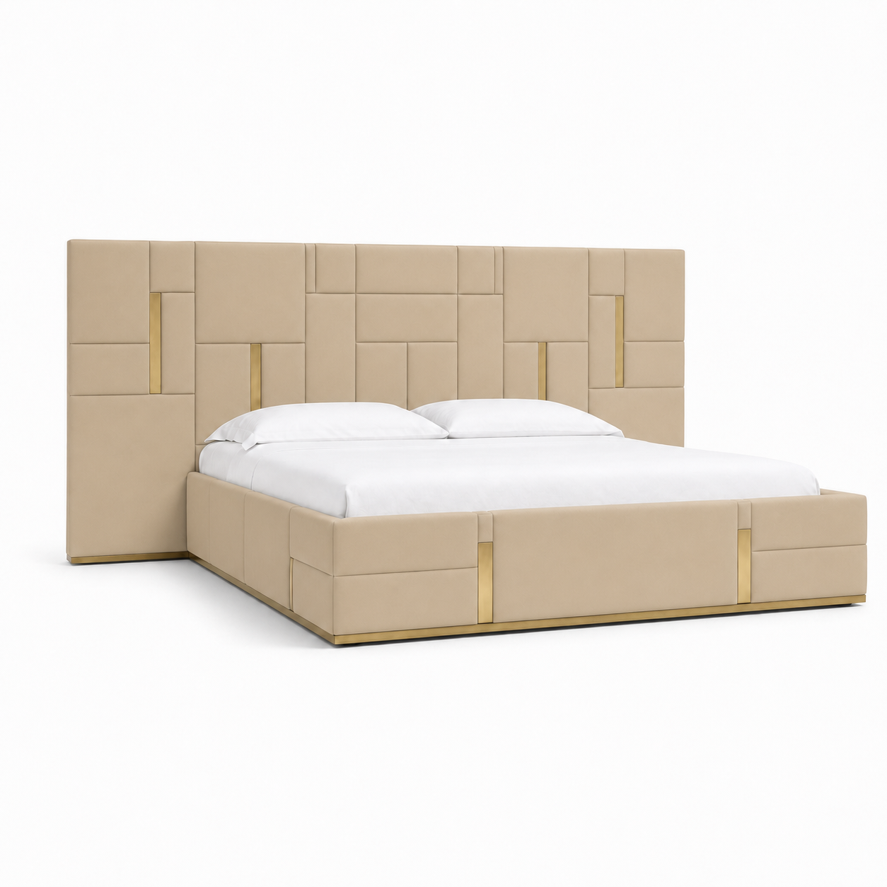 Gale - Bed Beige plain white background view