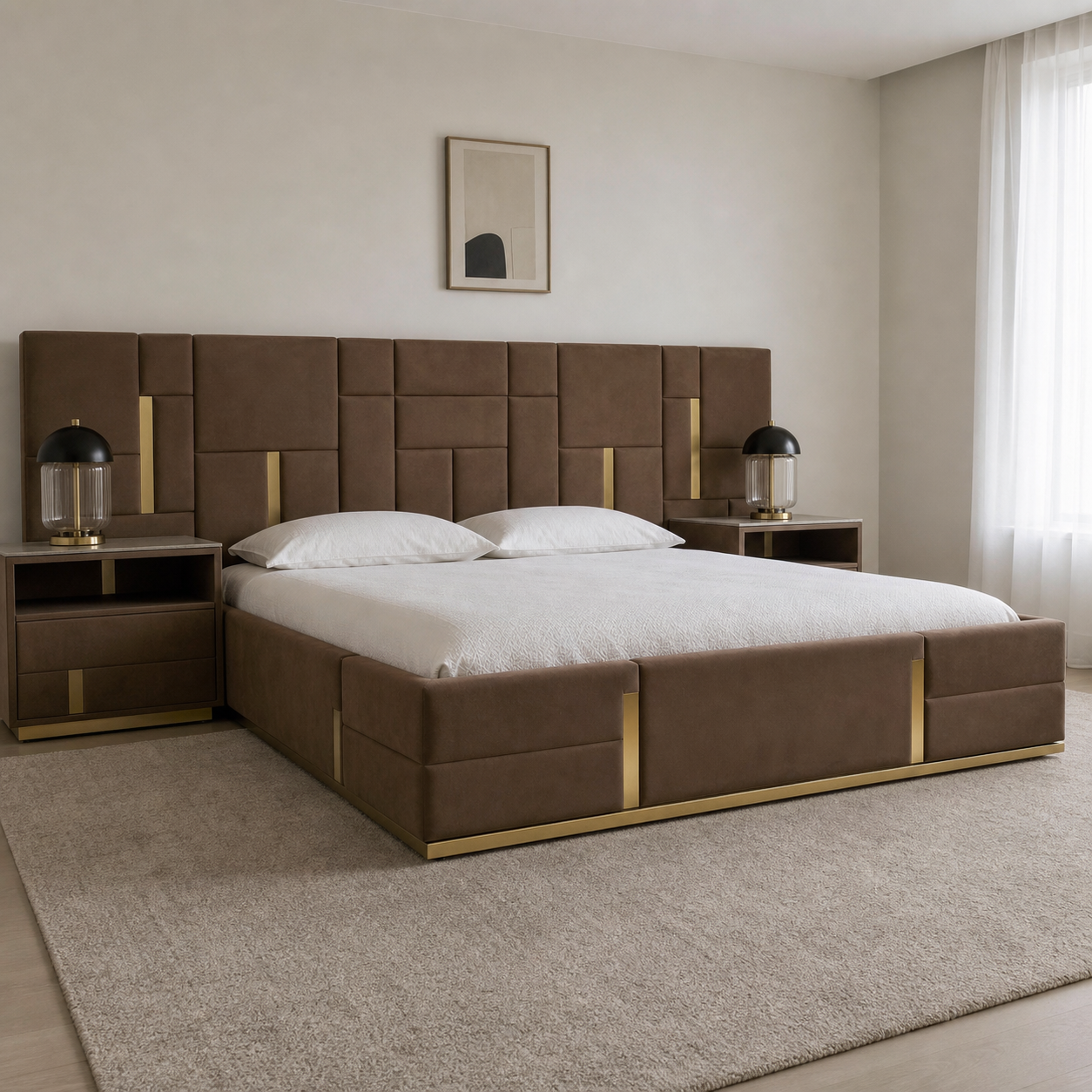 Gale - Bed, complete front three-quarter bed view in a restrained bedroom