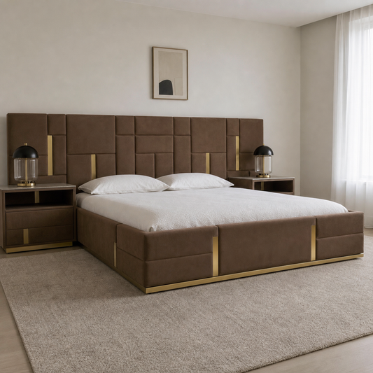 Gale - Bed, complete front three-quarter bed view in a restrained bedroom