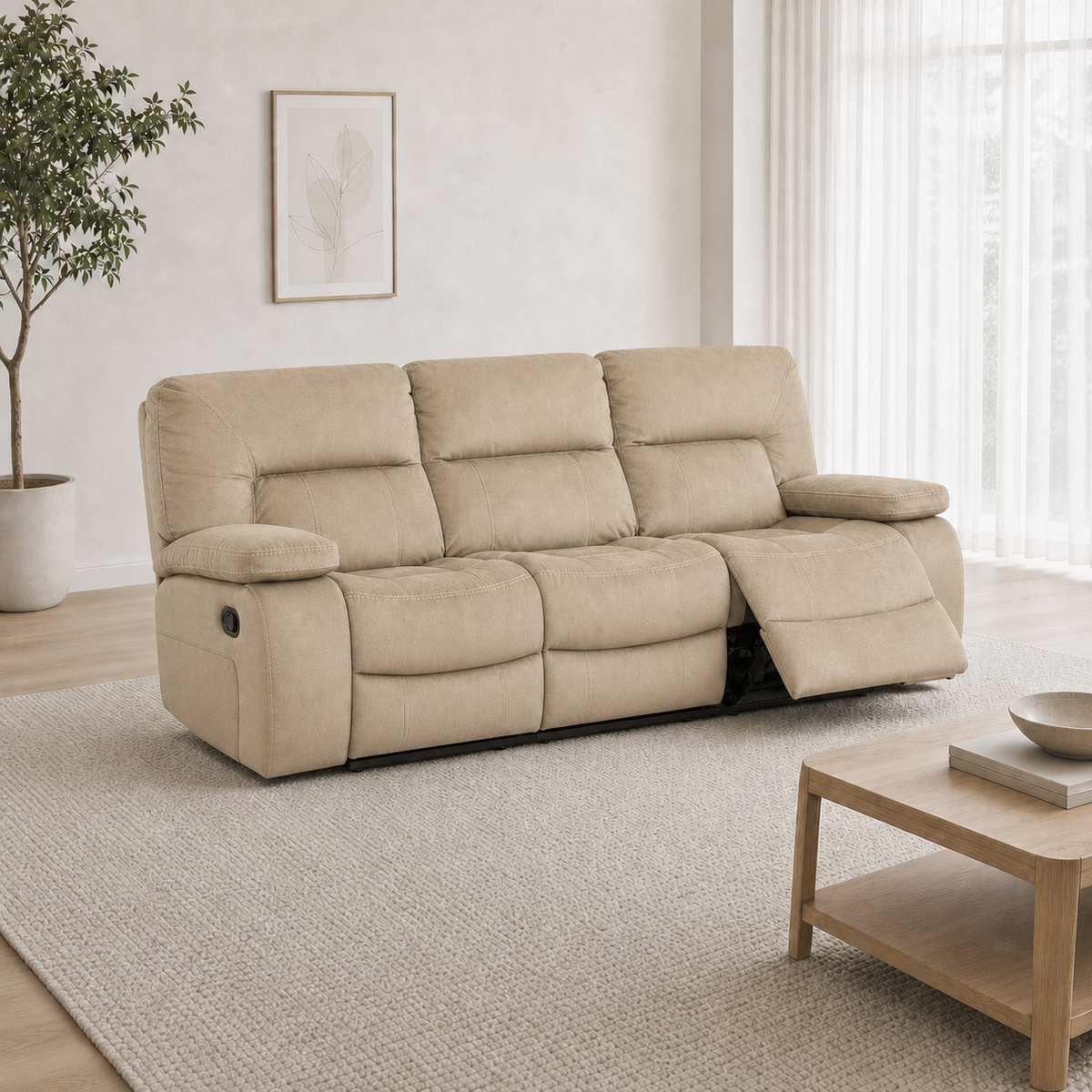 Gambit Recliner 3 seater beige 01 main