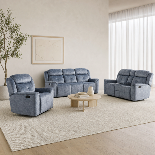 Garnet 3+2+1 Recliner Set complete configuration in an editorial living room
