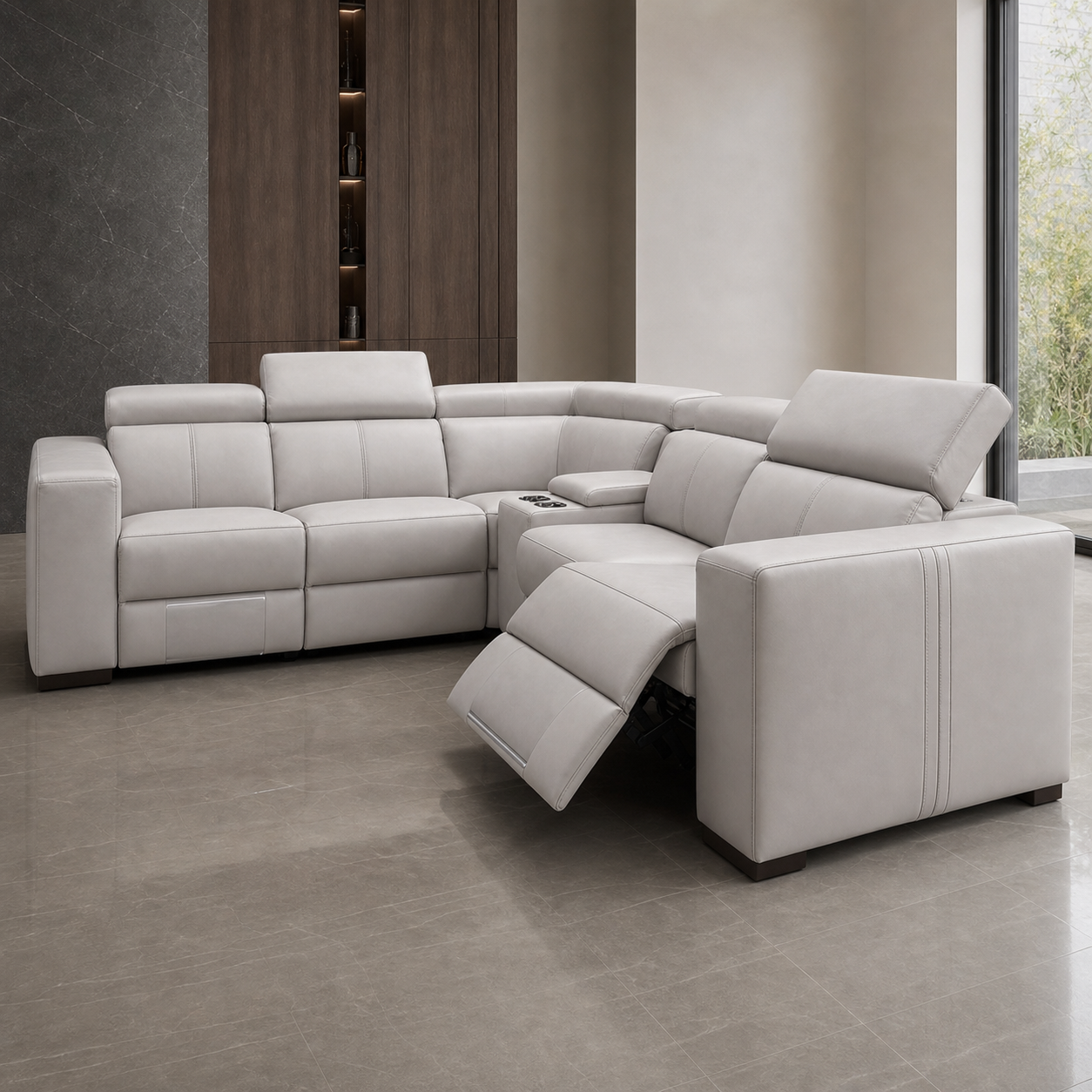 Garnet Recliner upholstery and reclining detail