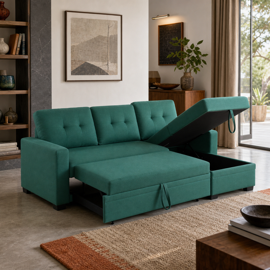 Gionna - Sofa bed, fully open sofa-bed hero in a contemporary living room