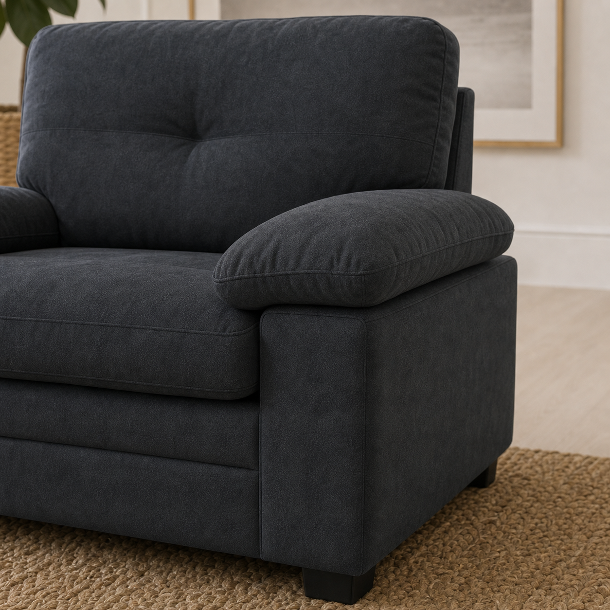 Detail view of Glee - 3+2+1 Sofa Set upholstery, seams, base, and legs