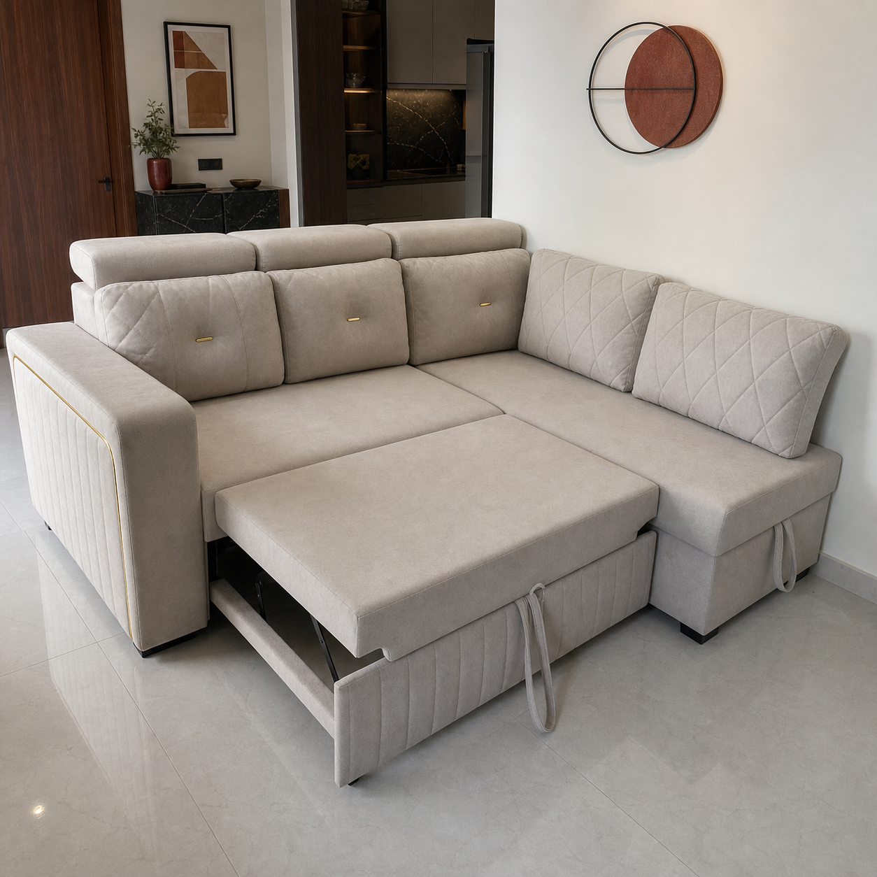 Glena - Sofa bed, source-proven open sofa-bed hero in a contemporary living room