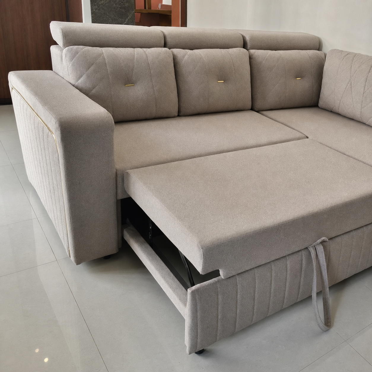 Glena - Sofa bed, source-proven open-state construction detail