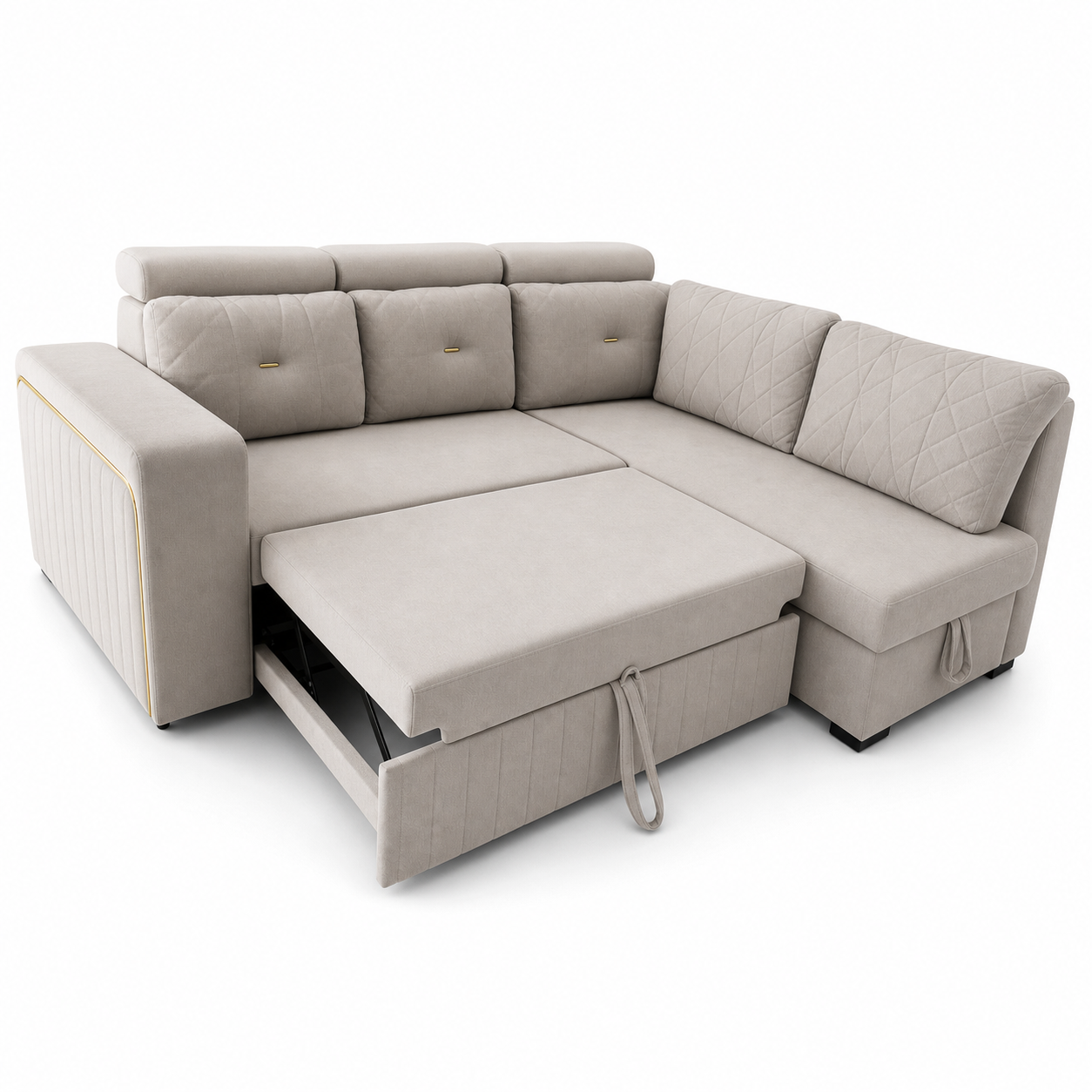 Glena - Sofa bed, open sofa-bed front studio view on pure white
