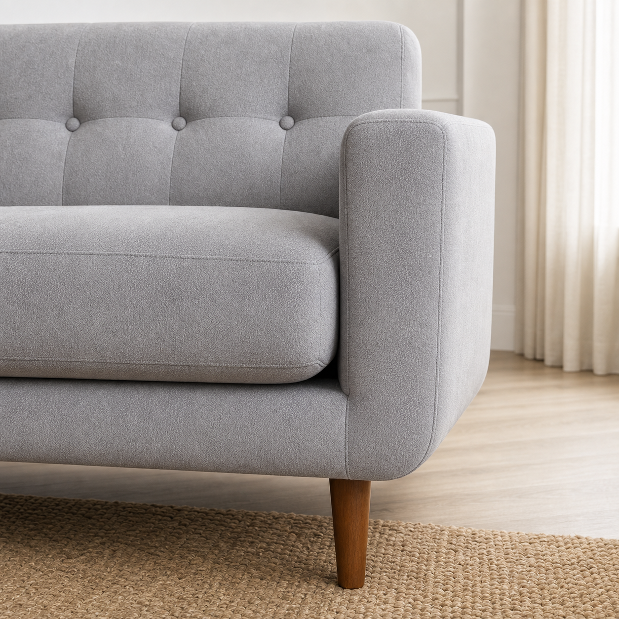 Detail view of Harbor - 3+2+1 Sofa Set upholstery, seams, base, and legs