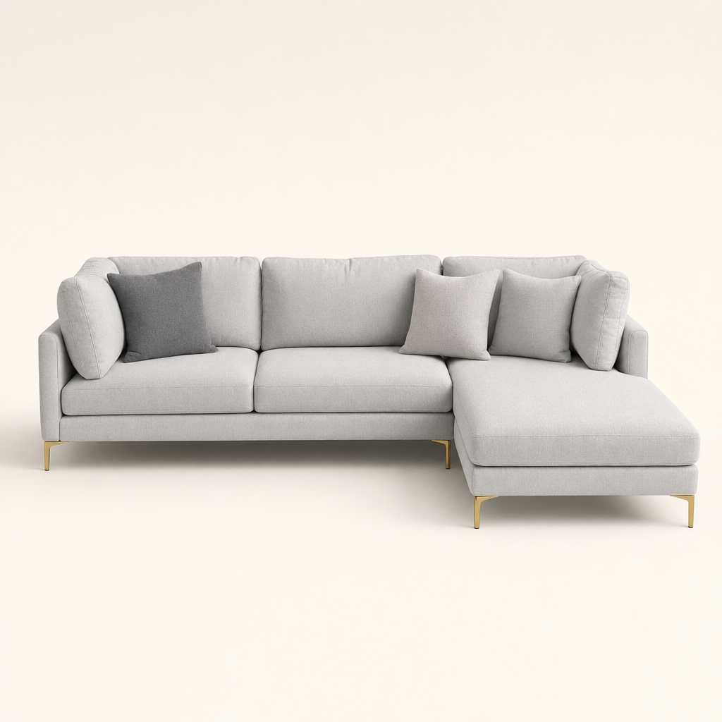 Glitz - L shape sectional sofa, front studio view on neutral background