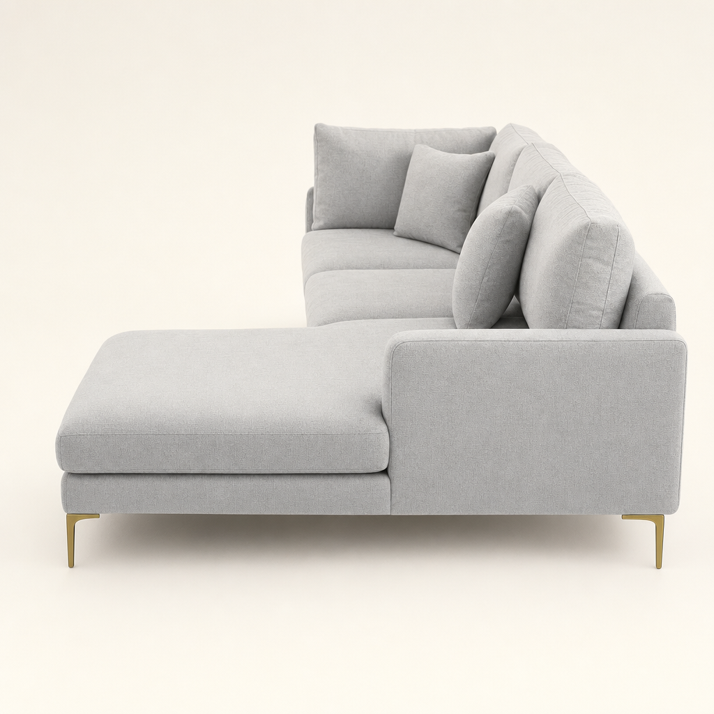 Glitz - L shape sectional sofa, chaise-end profile studio view