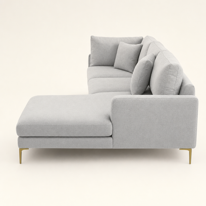 Glitz - L shape sectional sofa, chaise-end profile studio view