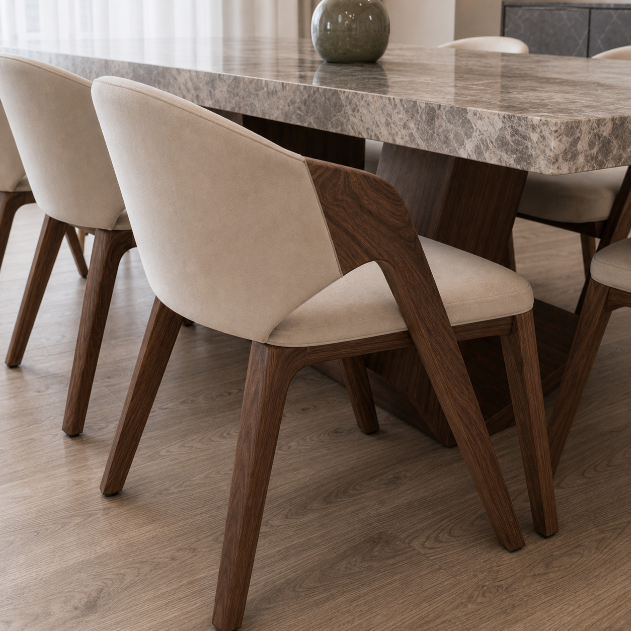 Gray - Wooden Top Dining Table, close chair, seating, or base construction detail