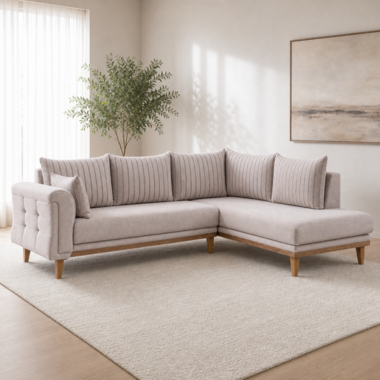 Haven - L shape sectional sofa, three-quarter view showing sectional depth and construction