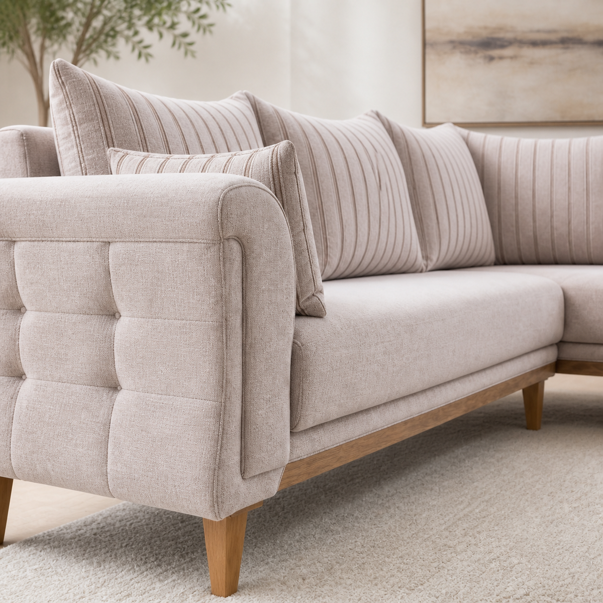 Close-up of the Haven - L shape sectional sofa's upholstery and construction details