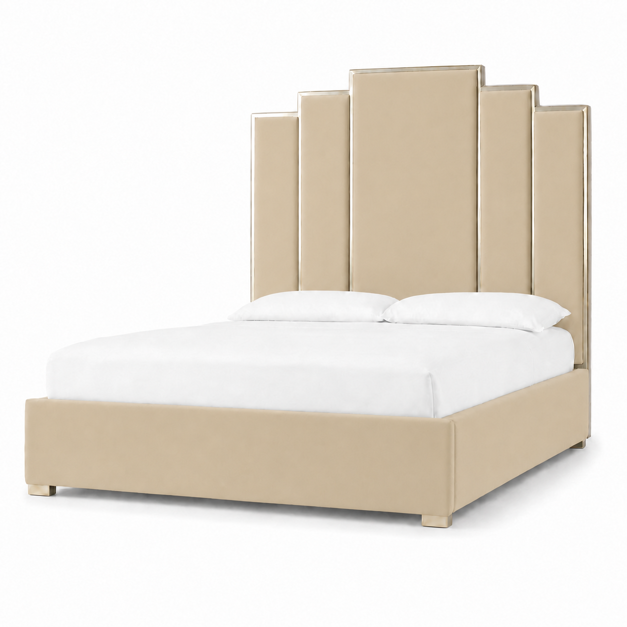 Hedy - Bed Beige plain white background view
