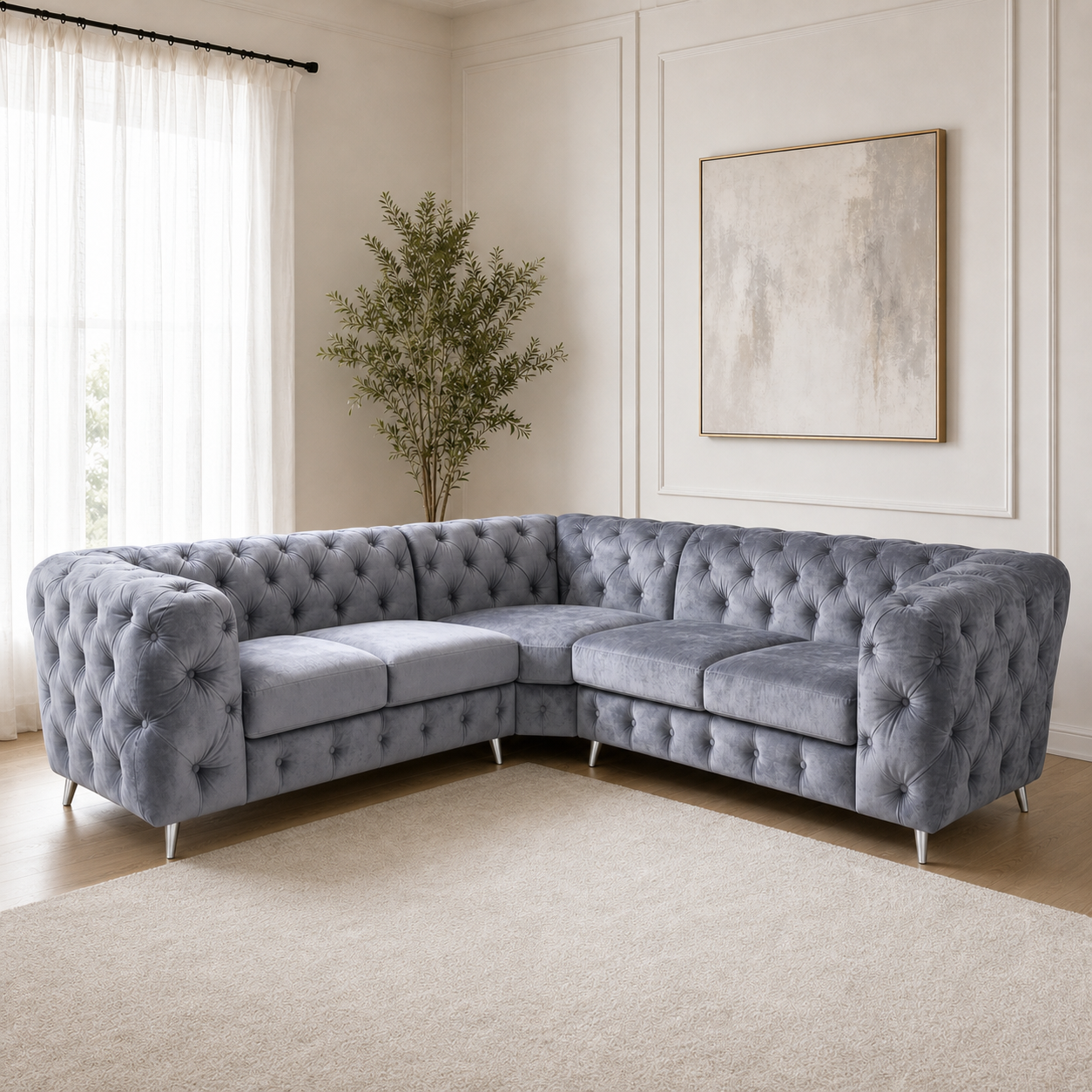Icon - L shape sectional sofa, three-quarter view showing sectional depth and construction