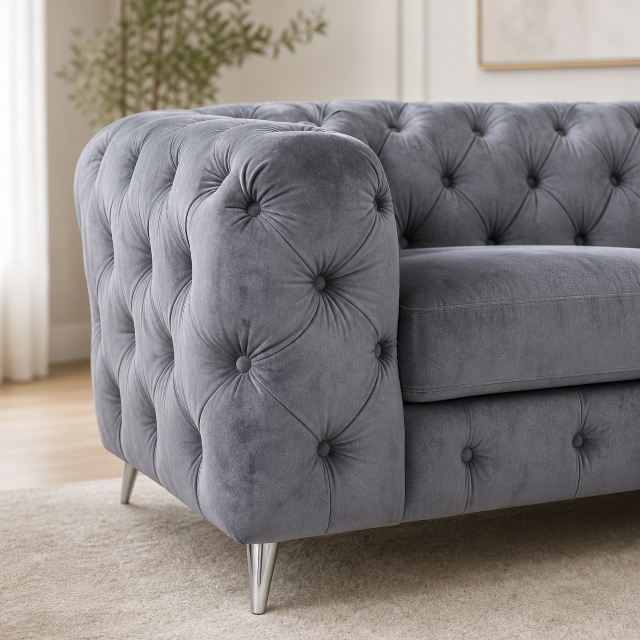 Close-up of the Icon - L shape sectional sofa's upholstery and construction details