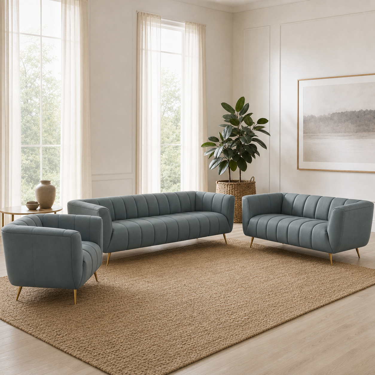 Indigo - 3+2+1 Sofa Set, complete 3+2+1 sofa set in an editorial living room