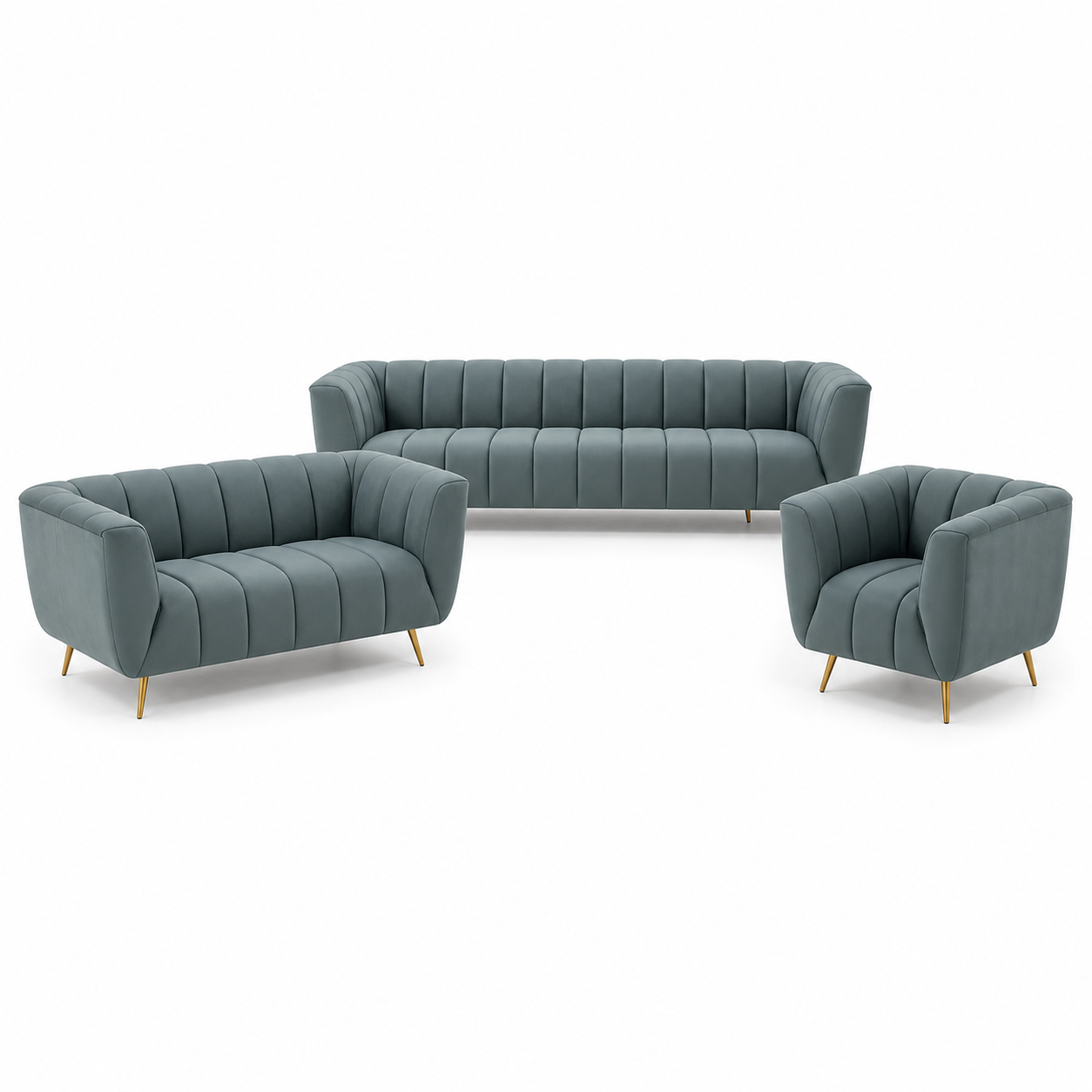 Indigo - 3+2+1 Sofa Set, complete 3+2+1 sofa set front studio view