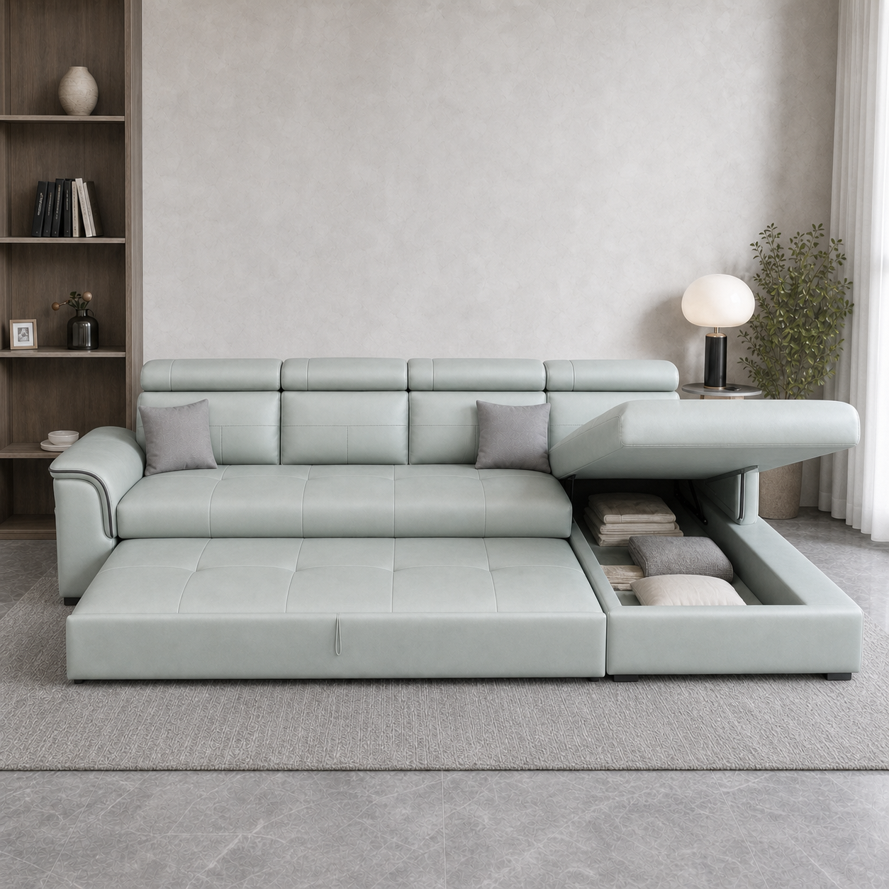 Irwin - Sofa bed, front view verifying the source-proven open footprint
