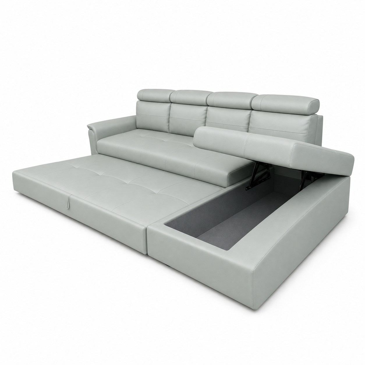 Irwin - Sofa bed, open sofa-bed side studio view on pure white