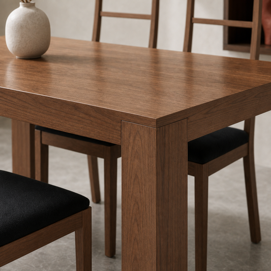 Jace - Wooden Top Dining Table, close tabletop and construction detail