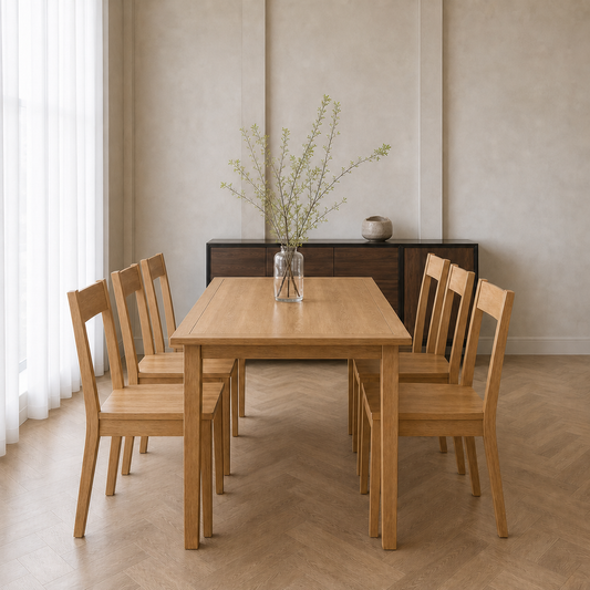 Jade - Wooden Top Dining Table, clearly different end-on dining-room view