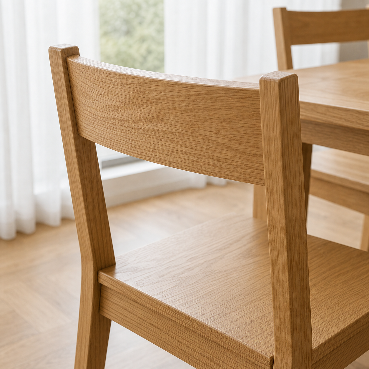 Jade - Wooden Top Dining Table, close chair, seating, or base construction detail