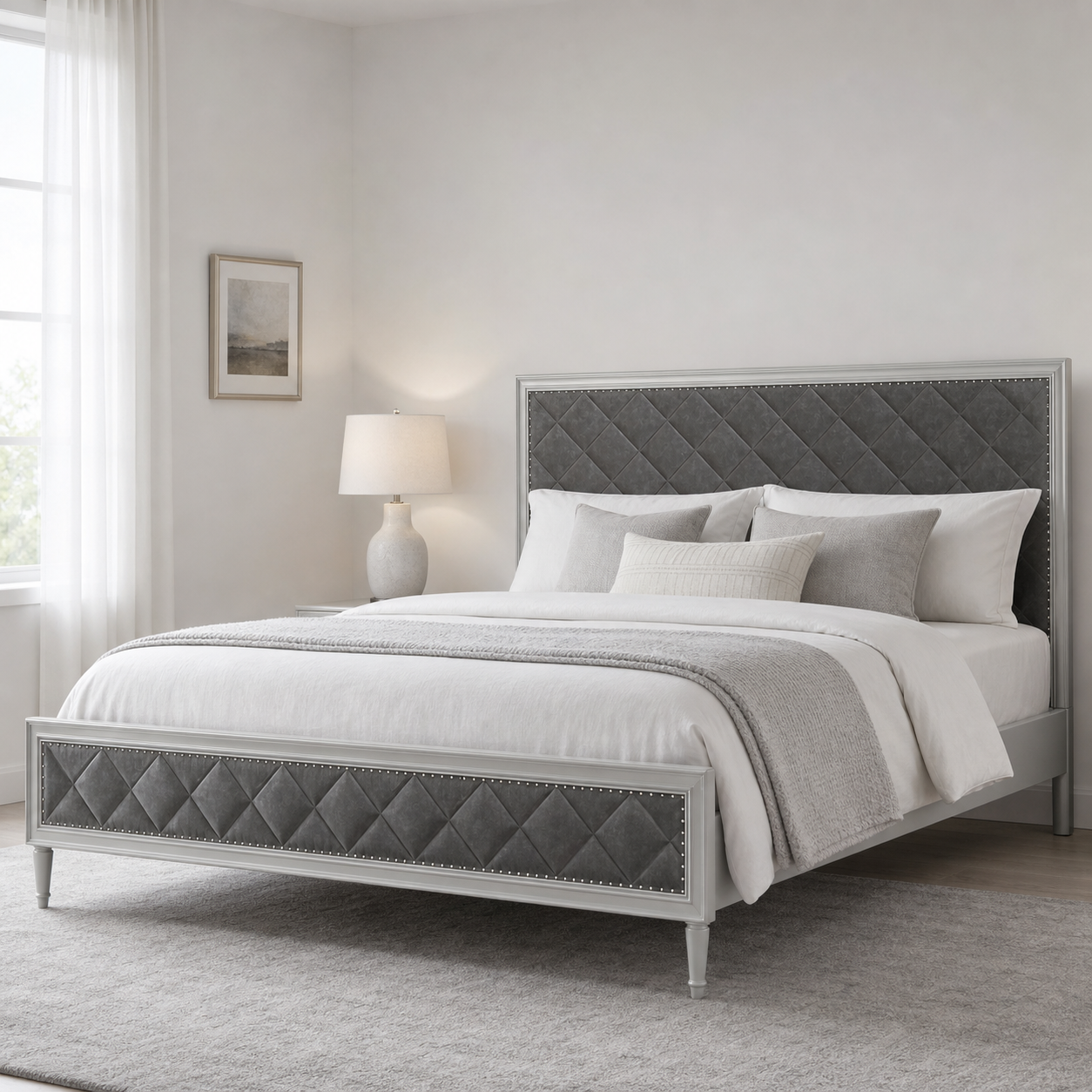 Jaxen - Bed, complete front three-quarter bed view in a restrained bedroom