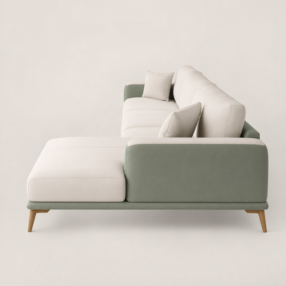 Jewel - L shape sectional sofa, chaise-end profile studio view