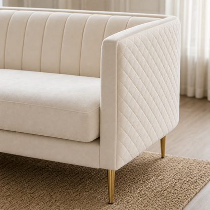 Detail view of Jive - 3+2+1 Sofa Set upholstery, seams, base, and legs