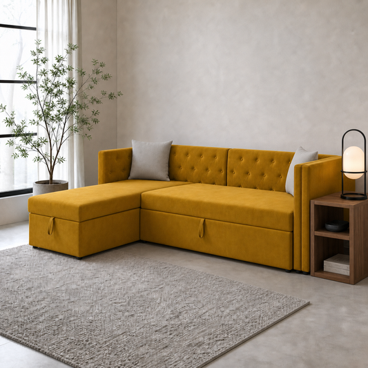 Jolen - Sofa bed, fully closed sofa view in the identical living room