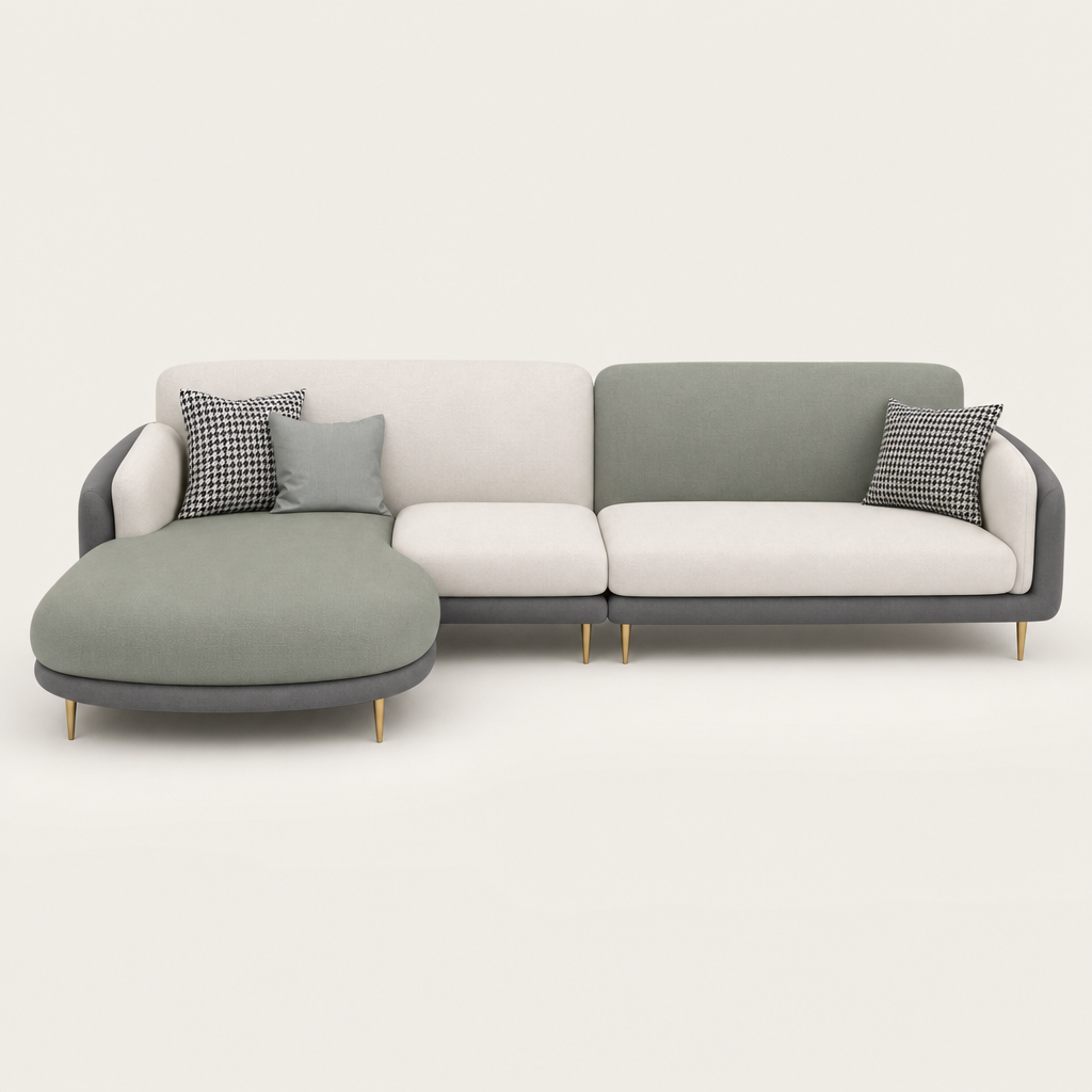 Juno - L shape sectional sofa, front studio view on neutral background