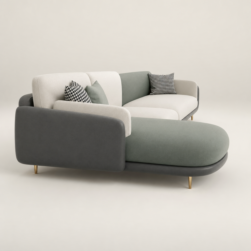 Juno - L shape sectional sofa, chaise-end profile studio view
