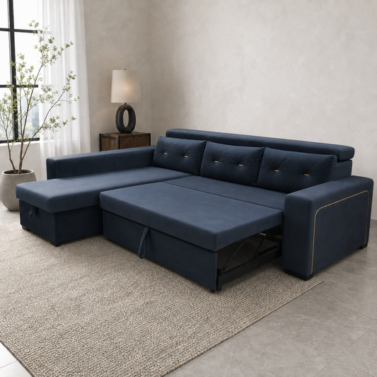 Junor - Sofa bed, source-proven open sofa-bed hero in a contemporary living room