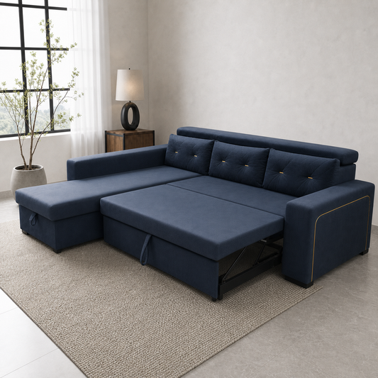 Junor - Sofa bed, alternate open sofa-bed view in the identical living room