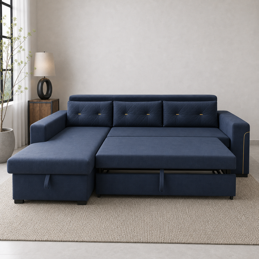 Junor - Sofa bed, front view verifying the source-proven open footprint