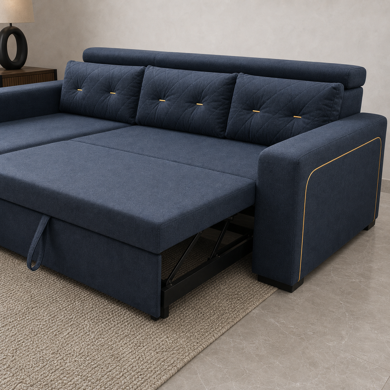 Junor - Sofa bed, source-proven open-state construction detail
