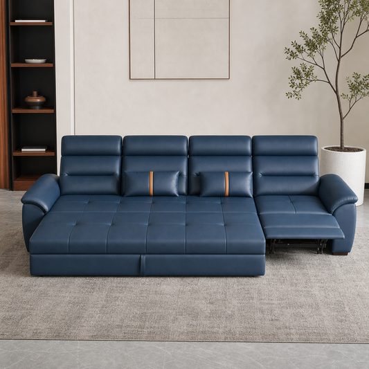 Kairo - Sofa bed, front view verifying the fully open footprint