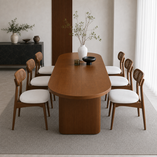 Kian - Wooden Top Dining Table, clearly different end-on dining-room view