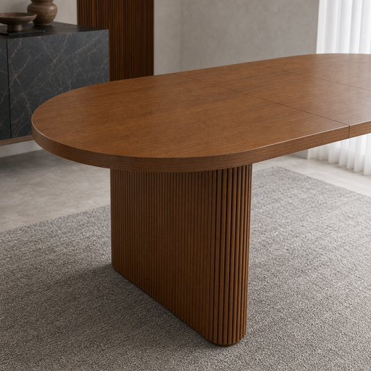 Kian - Wooden Top Dining Table, close tabletop and construction detail