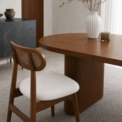 Kian - Wooden Top Dining Table, close chair, seating, or base construction detail