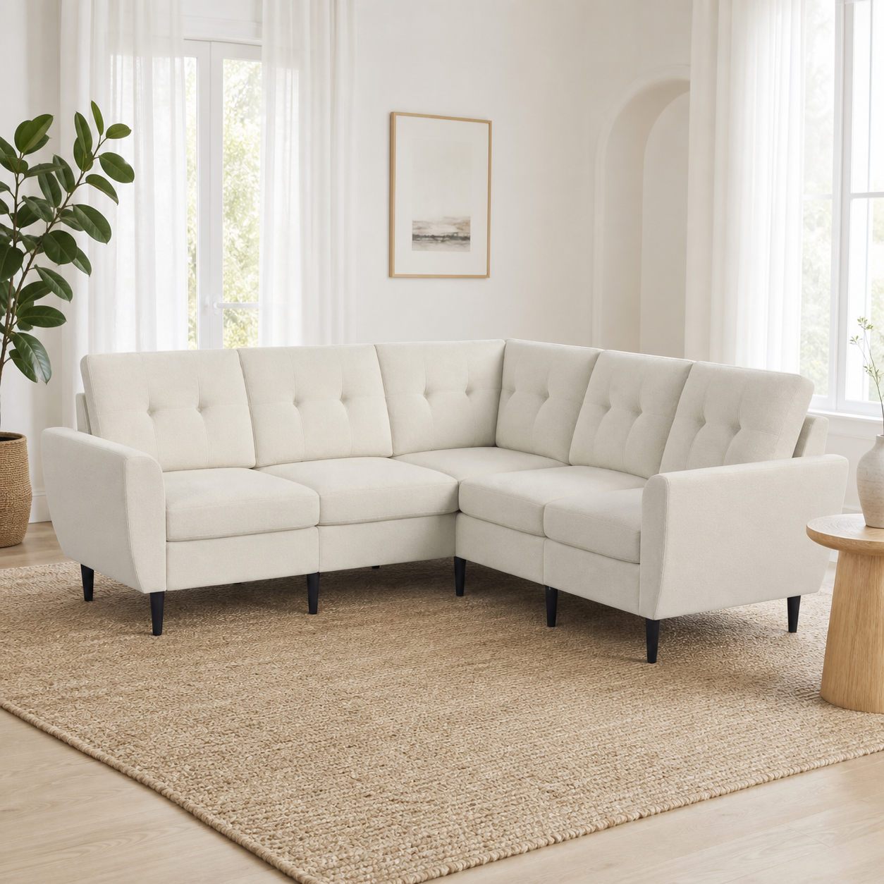 Kiva - L shape sectional sofa in the exact upholstery color shown in the source reference, sectional sofa in a modern living room