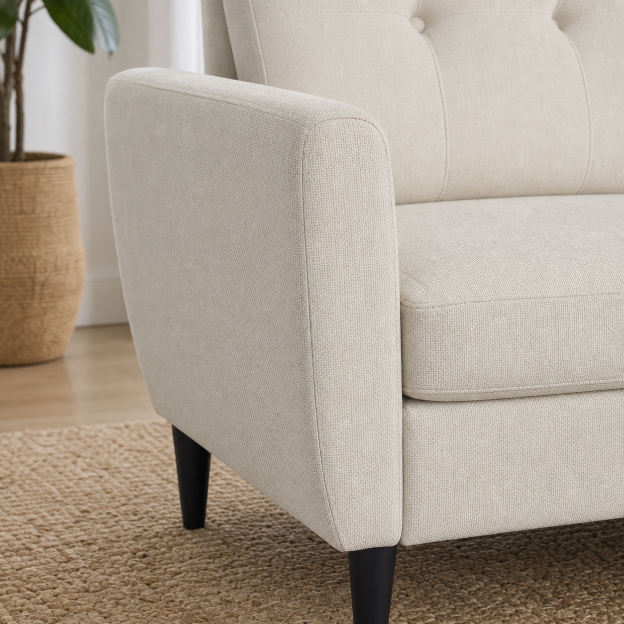 Close-up of the Kiva - L shape sectional sofa's upholstery and construction details